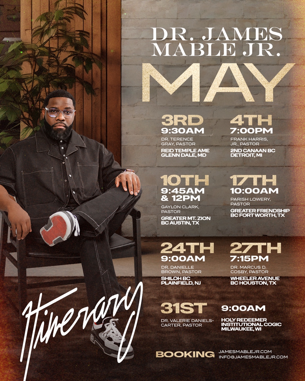 Dr. James Mable Jr. — May Itinerary